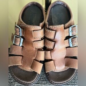 Simple Y2K  Brown Leather Double Buckle Chunky Sandals Mens 8.5 Fisherman Style